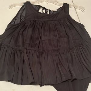 Free People  size XS-SM black silky bodysuit open back top with attached overlay